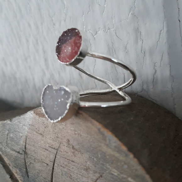New Unique Double Sugar Druzy Drusy Silver Coated Ring. - Picture 6 of 8